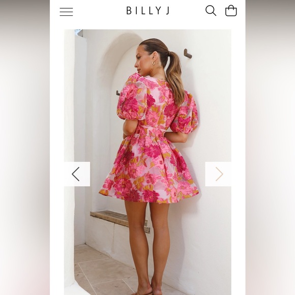 NWT Billy J V-Neckline Floral Puff Sleeve  Abel Mini Dress - Picture 2 of 16